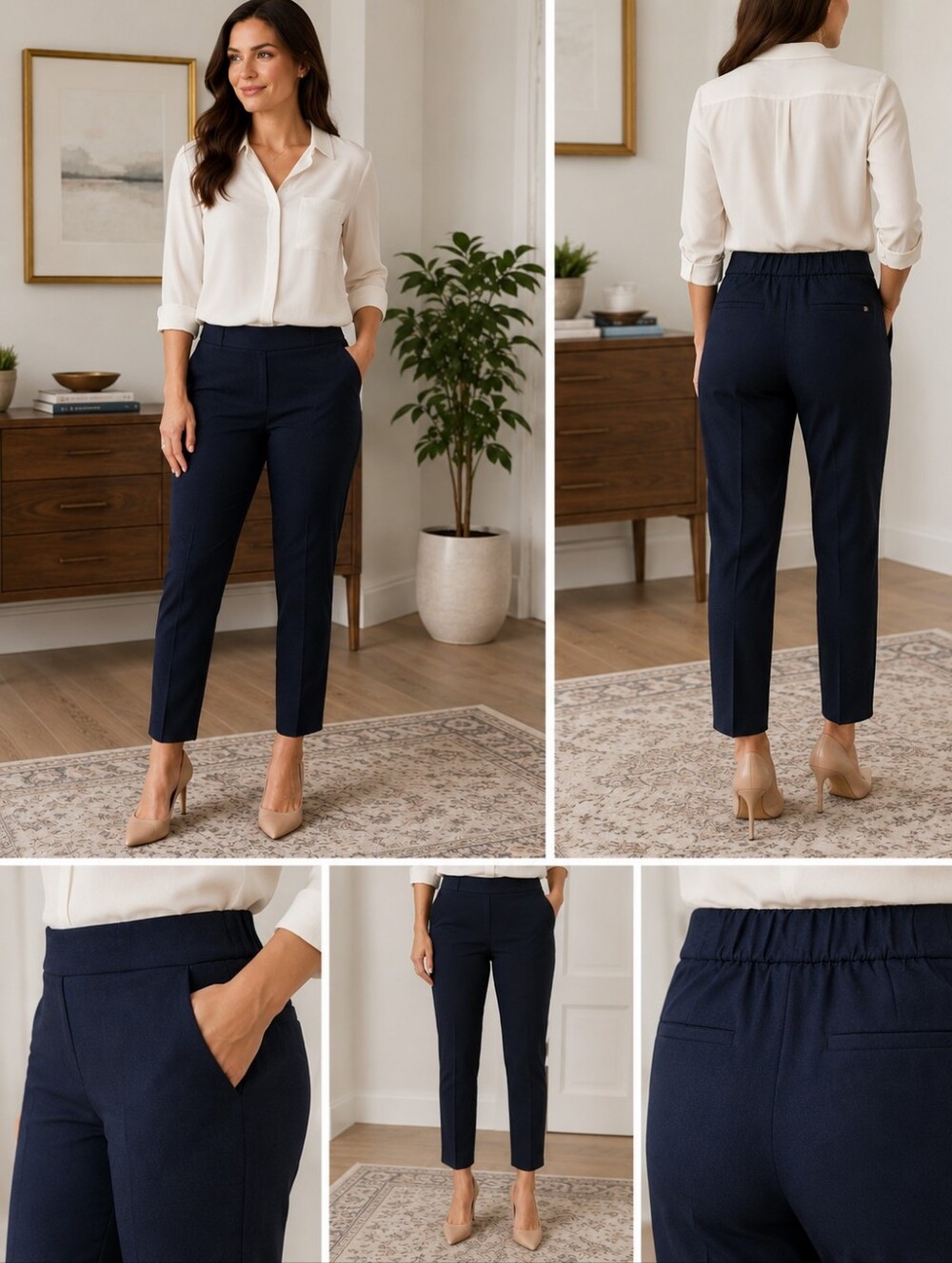 Banana Republic Navy Stretch Ankle Career Pants Size 10 Elastic Back Waist